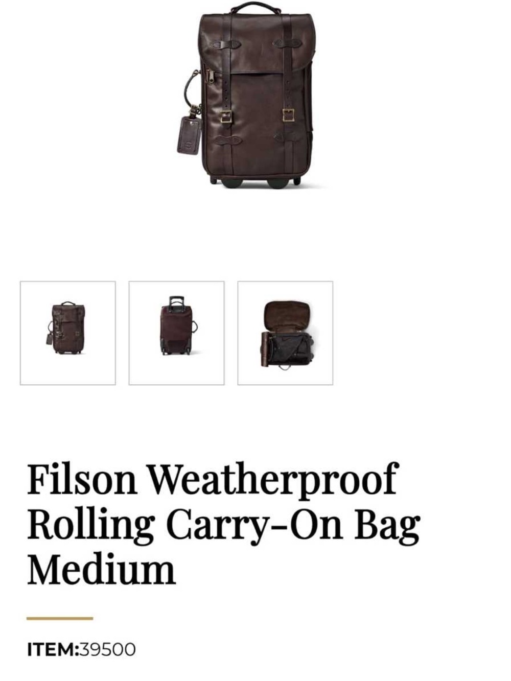 Filson Rolling Carry-On Bag in Dark Brown Leather
